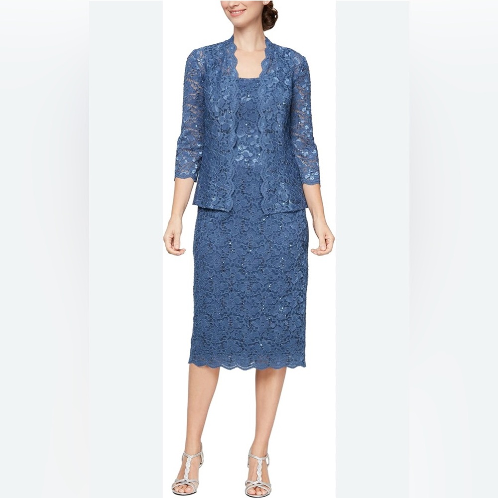 NWT SLNY Women’s Sequin Lace Special Occasion Dress With Jacket Size 6P